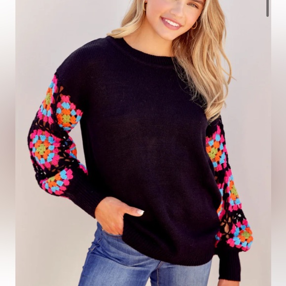 JODIFL Sweaters - Jodifl Size Small  Black oversize Sweater with crotchet sleeves